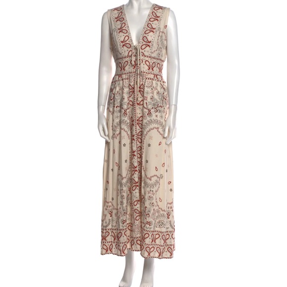 New Christian Lacroix Cream Maxi Sundress V-Neck Wedding Guest - Picture 2 of 12